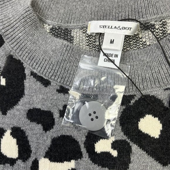 Stella & Dot Grey Leopard Print Sweater Women's Size Medium Wool Blend NEW - Picture 5 of 8
